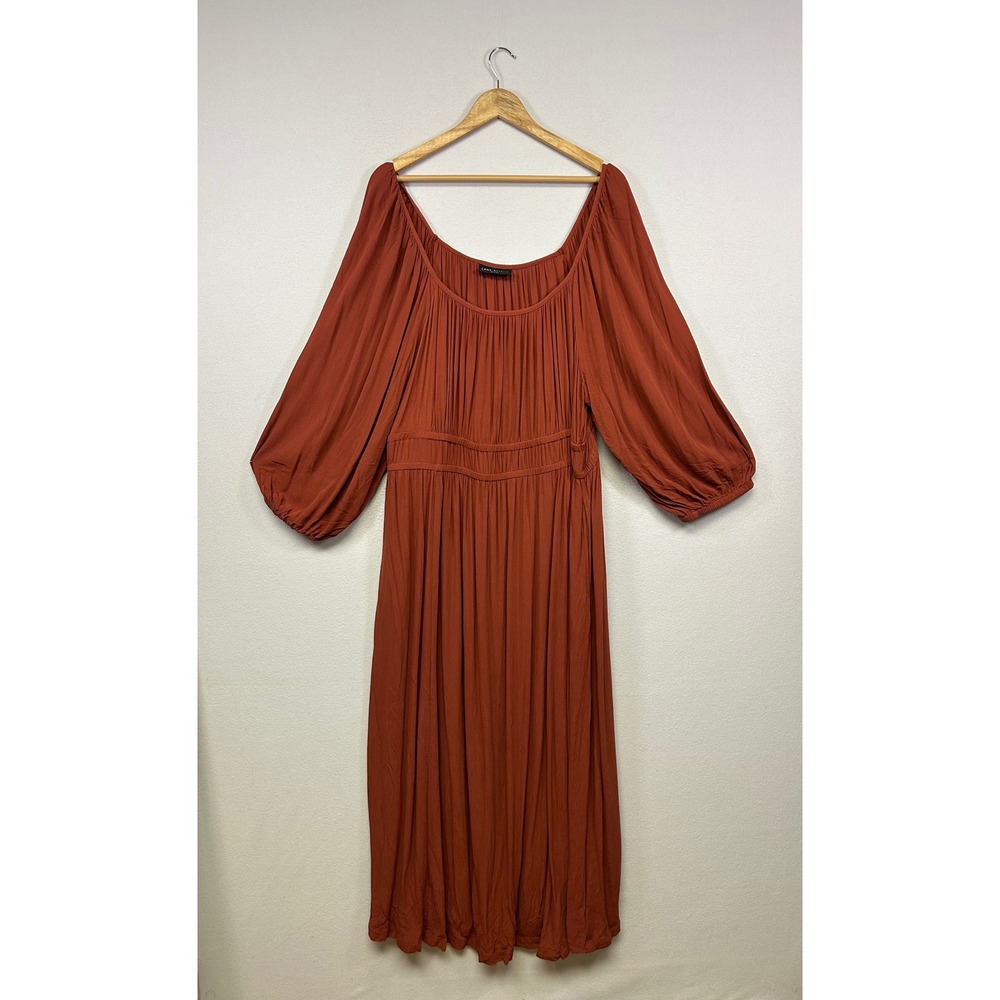 Boho Cottagecore Lane Bryant Womens 22 Rust Orange Balloon Sleeve Maxi Dress